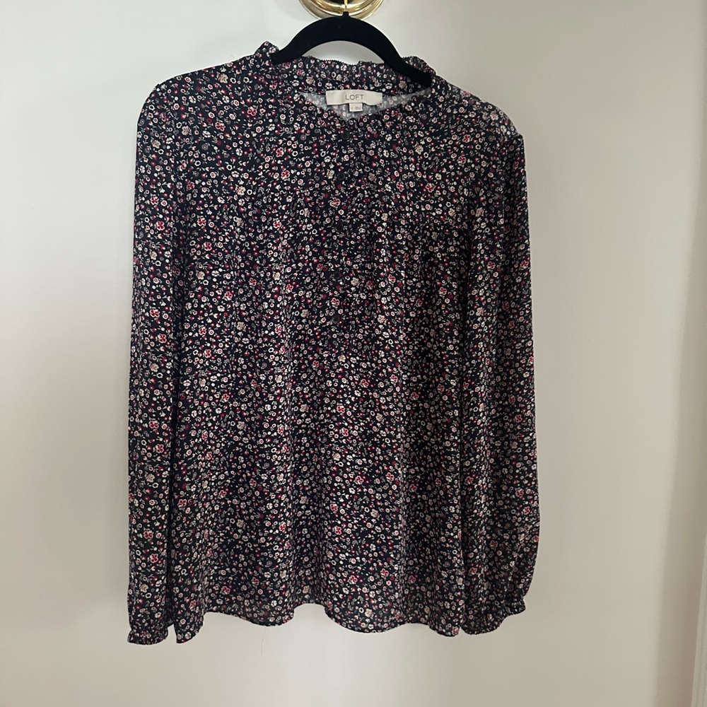 LOFT Women's Floral Black Blouse